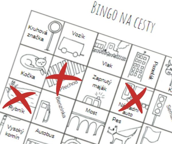 Ukázka Binga na cesty - kdo první uvidí 5 v řadě má Bingo!