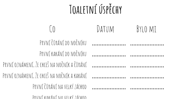 Zaznamenejte si, kdy bylo vaše dítko poprvé na nočníku, kdy mělo první noc bez pleny a další významné momenty.