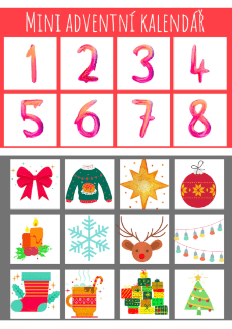 mini, adventní, advent, kalendář, lepit, splnit, úkoly, zdarma, obrázek, zimní, kartičky