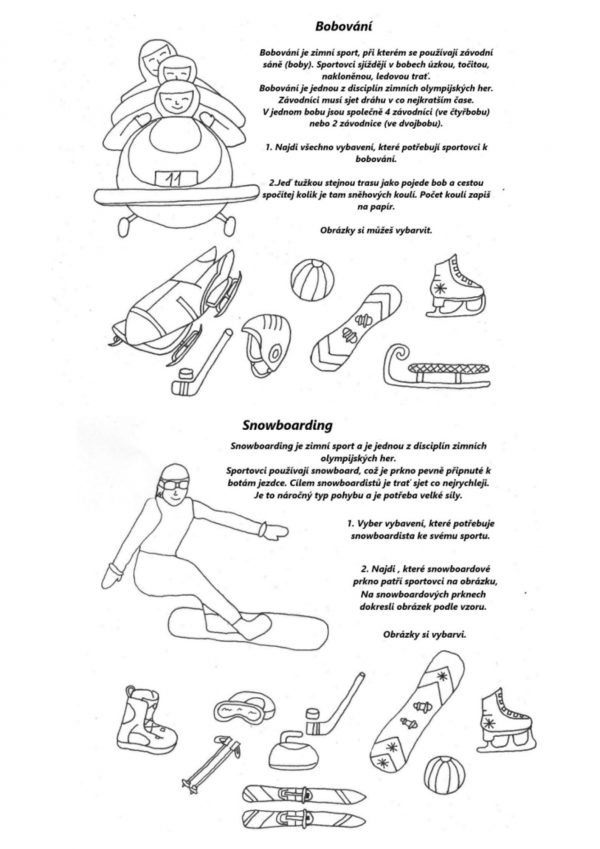 zimní, zima, sport, sporty, bruslení, curling, bobování, lyžování, biatlon, pohyb, pohybování se, vybavení