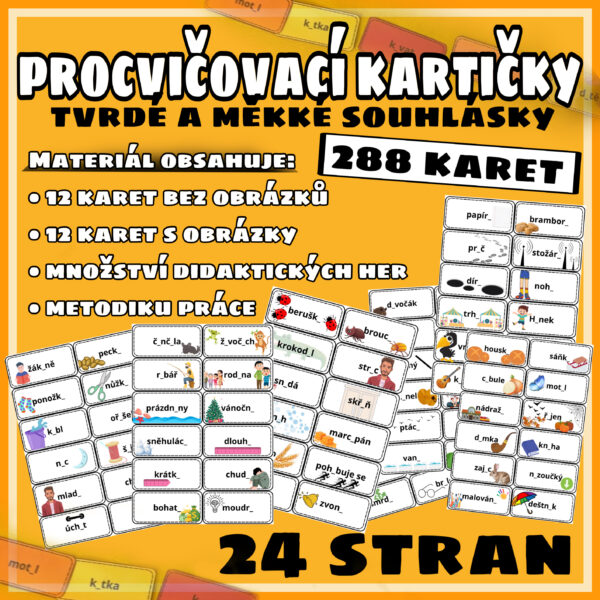 tvrdé a měkké souhlásky, procvičovací karty