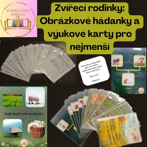 hospodářská zvířata, obrázkové hádanky, výukové karty, zvířecí rodiny