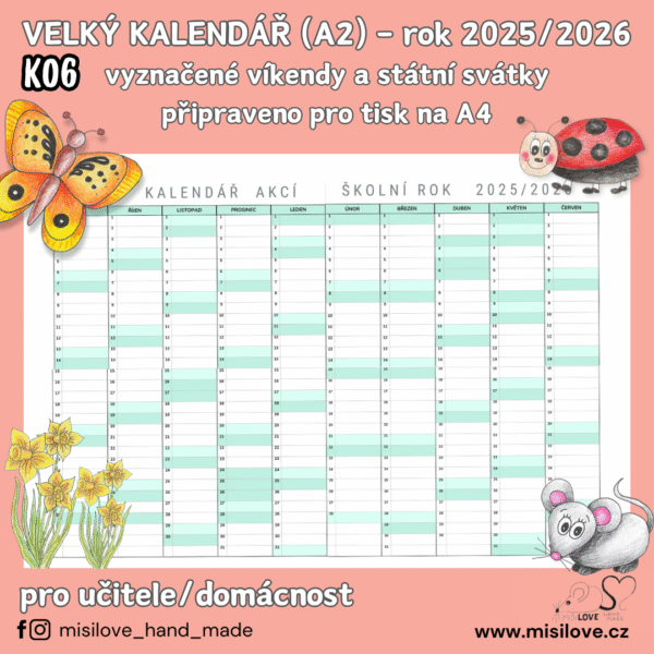 plánovací kalendár, plánovací kalendář pro děti, 2025/2026